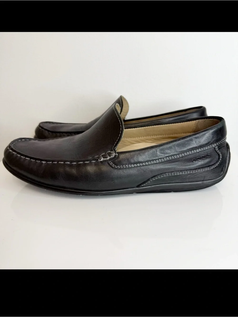 Ecco Black Leather Classic Moc Toe Leather Loafer Shoe Slip On Men Size 42 US 8